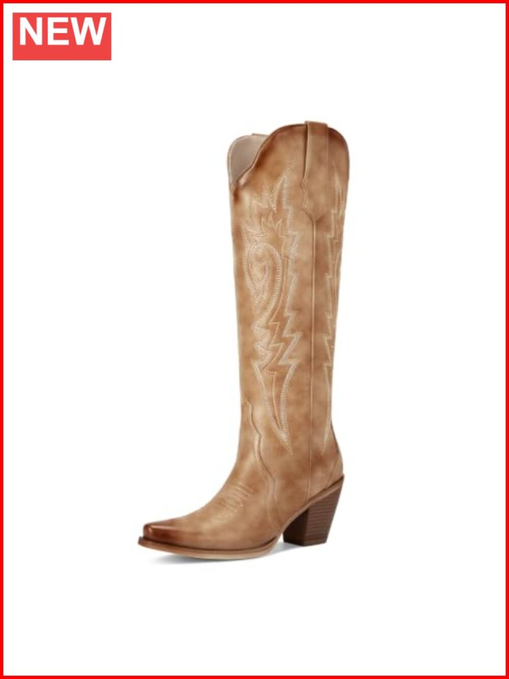 Snip Toe Wing Embroidery Knee High Cowboy Boots Faux Leather